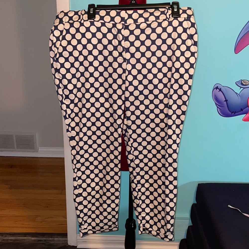 J Crew Navy and Cream Cafe Capri pants